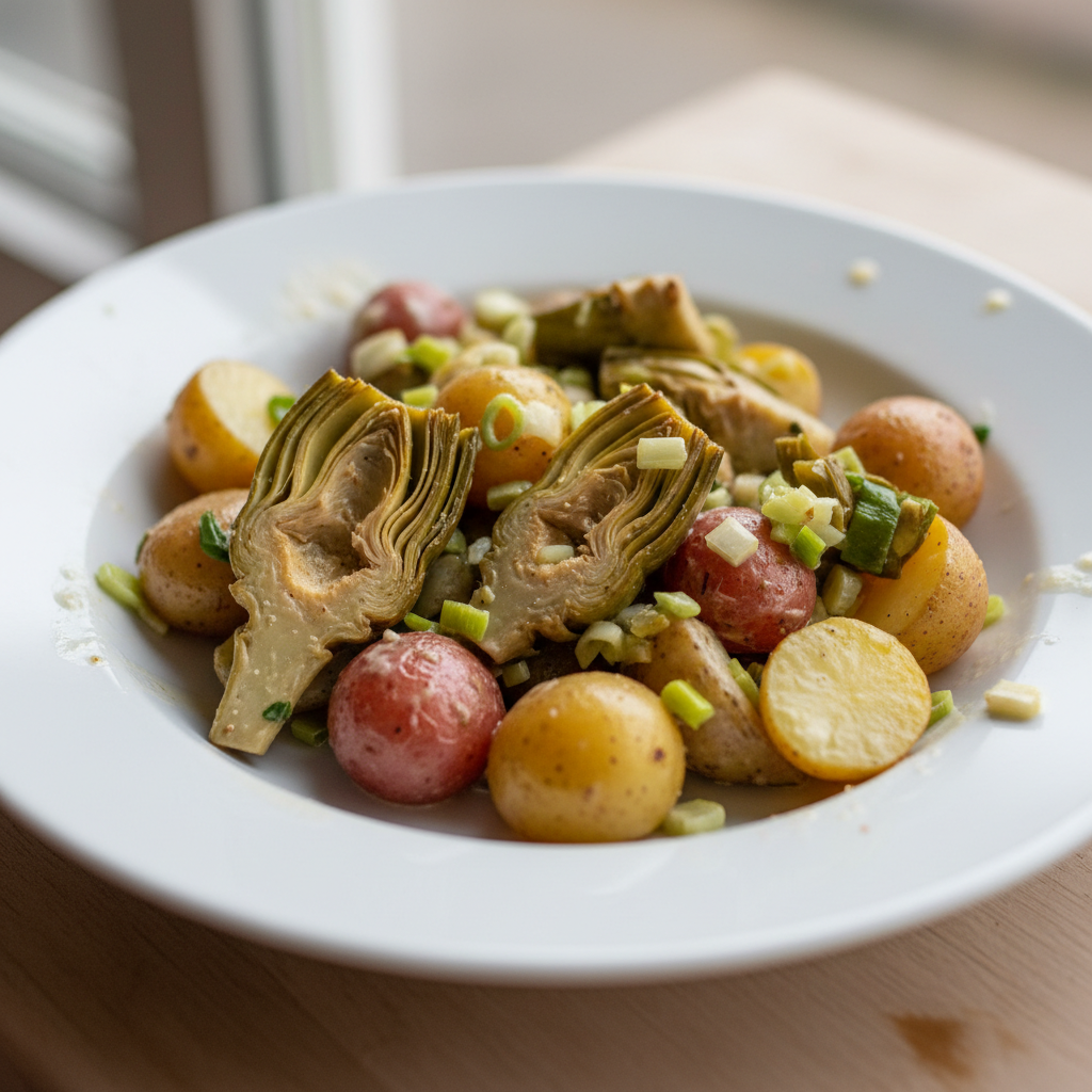 Broiled Artichoke and New Potato Salad with Creamy Leek Dressing