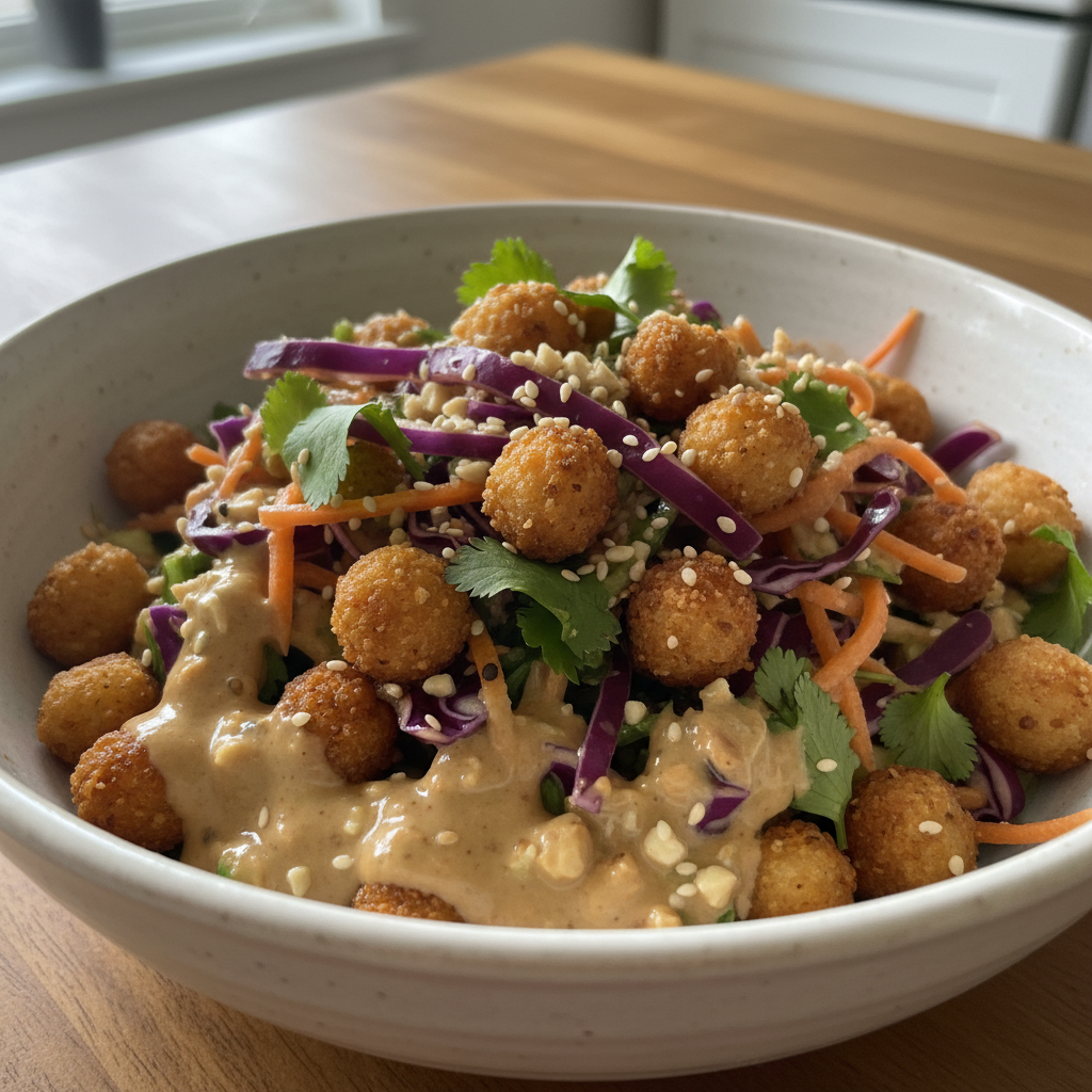 Deep-Fried Pearl Couscous Salad with Peanut-Ginger Dressing