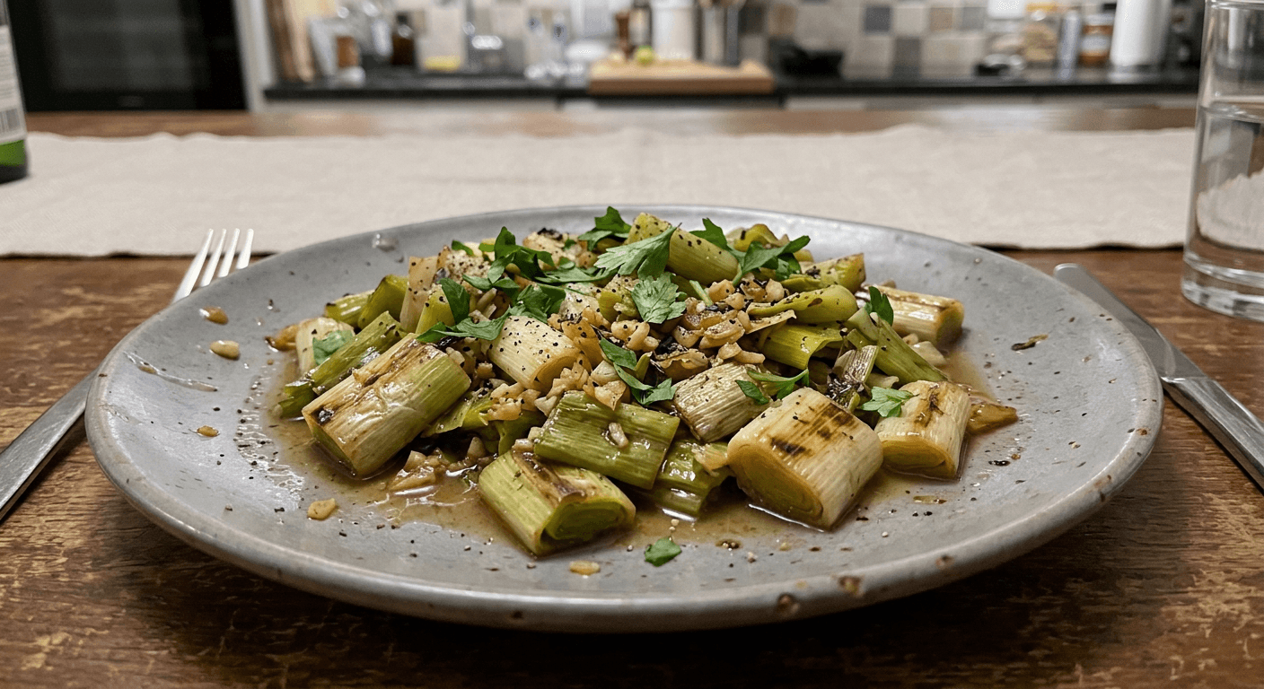 Dry-Toasted Leek Side with Garlic and Sherry