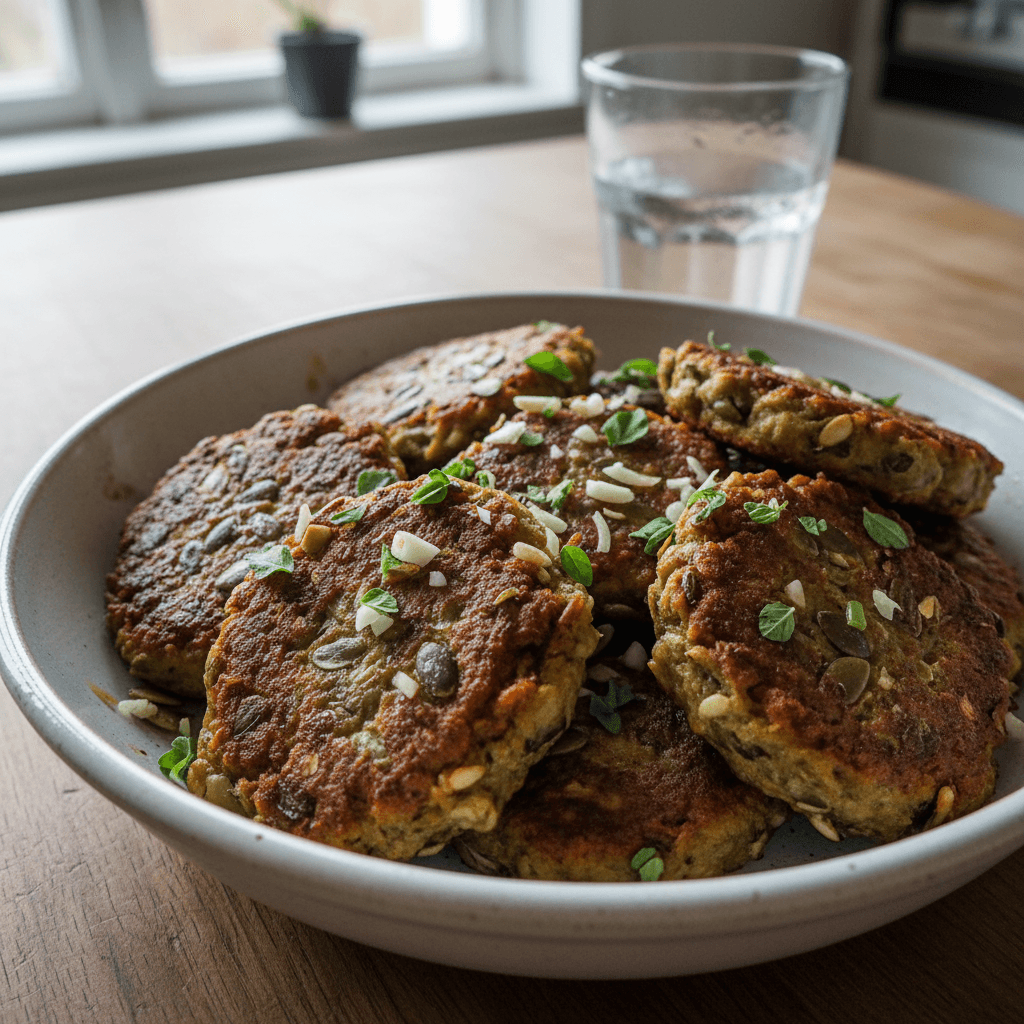 Pan-Fried Pumpkin Seed Patties with Marjoram and Garlic