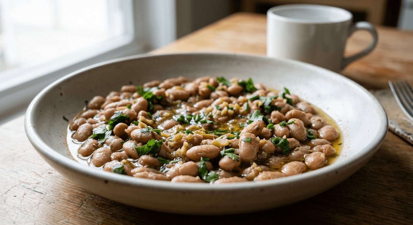 Pinto Bean Confit with Ginger, Garlic, and Green Herbs