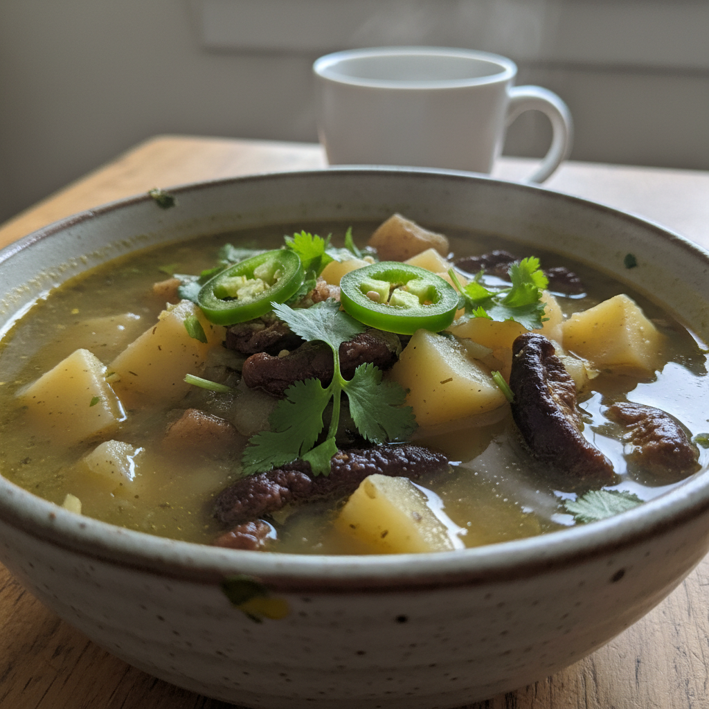 Salt-Cured Porcini and Potato Soup with Cilantro-Jalapeño Broth
