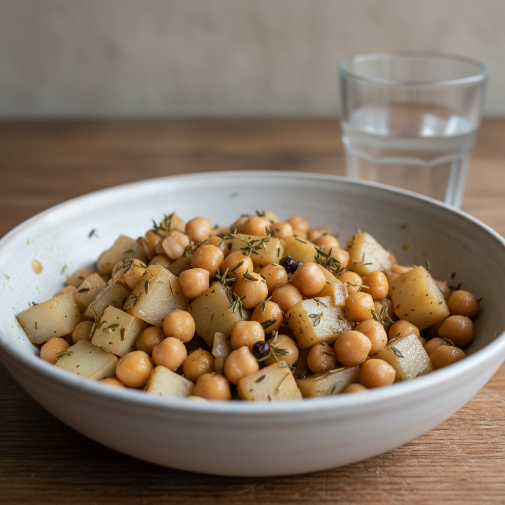 Sautéed Celery Root and Chickpeas with Thyme and Allspice