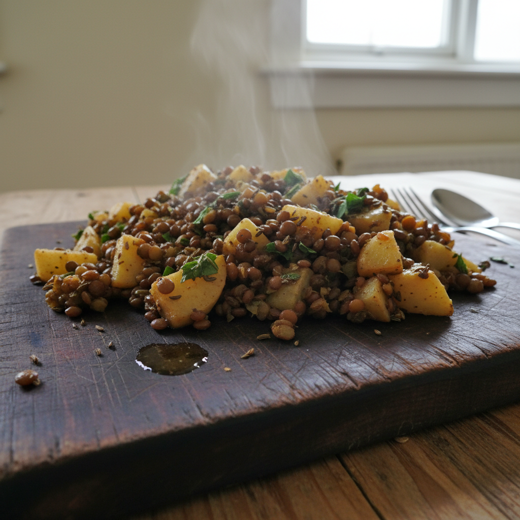 Sautéed Turnips and Green Lentils with Caraway and Marjoram