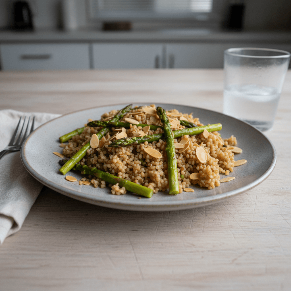 Simmered Bulgur Pilaf with Asparagus and Toasted Almonds