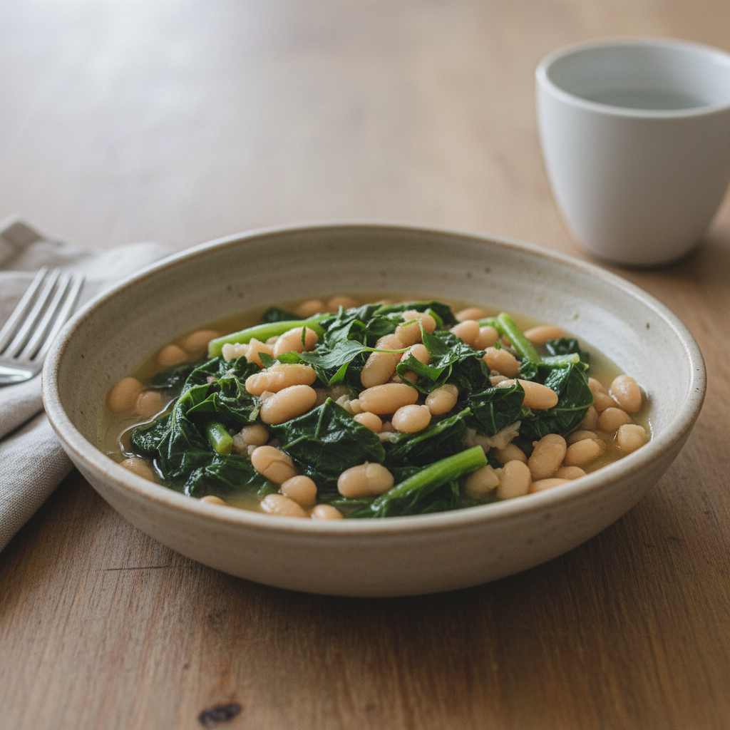 Simmered Cannellini Bean Soup with Blanched Collards