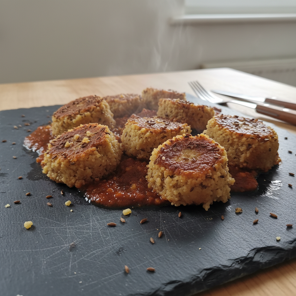 Stewed Couscous Bites with Garlic and Caraway