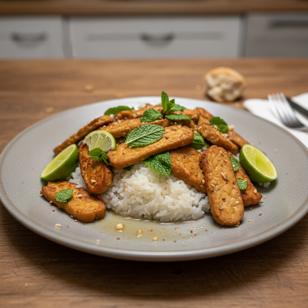 Toasted Tempeh and Sticky Rice Salad with Mint and Lime