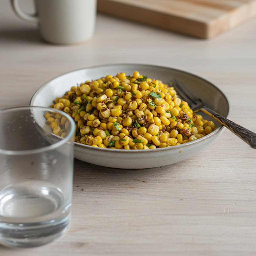 Warm Hominy and Corn with Cumin Tempering